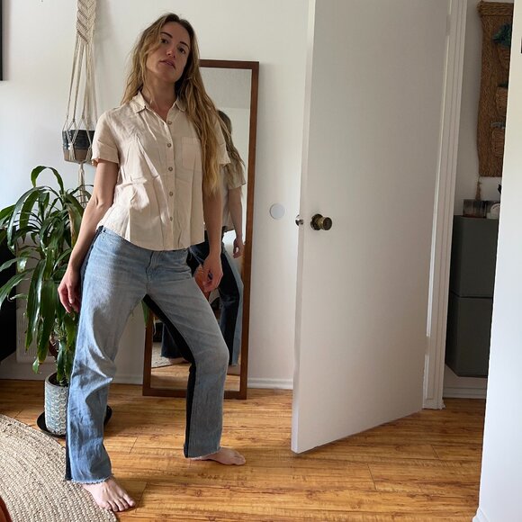 Bridge & Burn Cream Button Up Short Sleeve Top - Picture 1 of 1